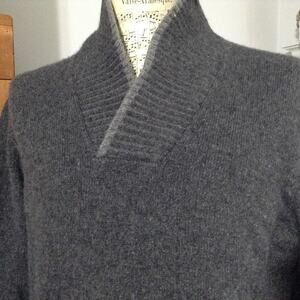 Joseph Abbound Sweater Mens Gray 2XL Wool Blend Ribbed Elbow Patch Shawl Collar